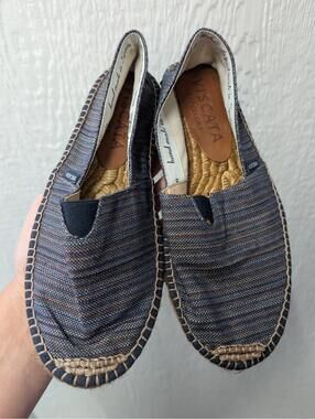 VISCATA Barcelona Blue Striped Canvas Espadrille Flats Summer Size EU 37 US 6.5